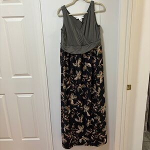 Pepper & Zoe floral maxi dress plus size 2XL black & green sleeveless vacation